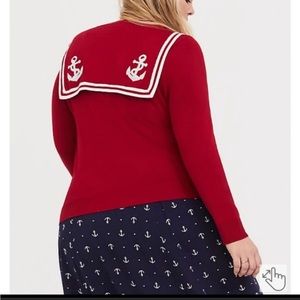 Torrid red and white anchor button up sweater like new. Only worn once. Size 5